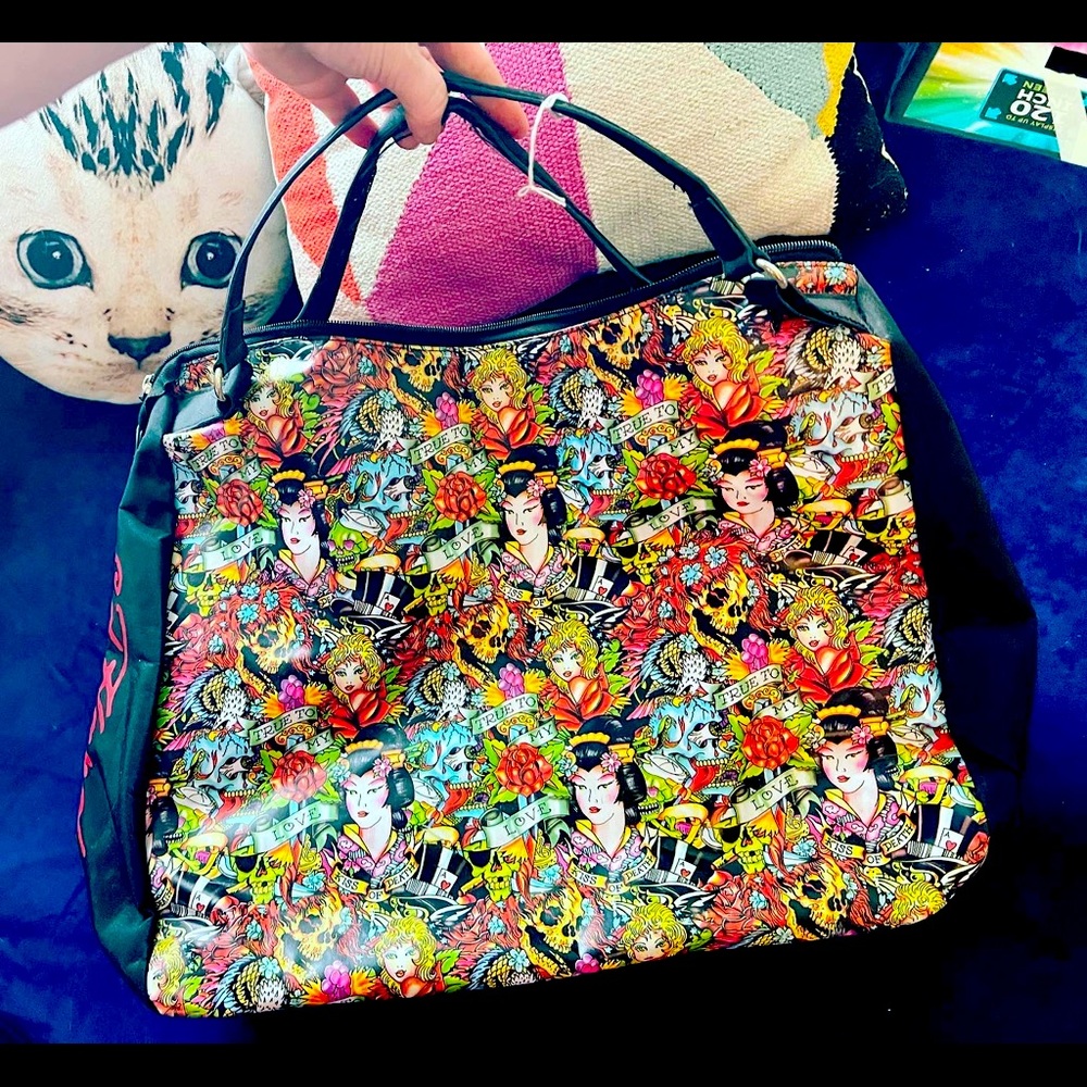 🤘🏼HUGE SIZE ED HARDY RETRO ASIAN TATTOO TRAVEL BAG DESIGN 20x15 in DUFFLE